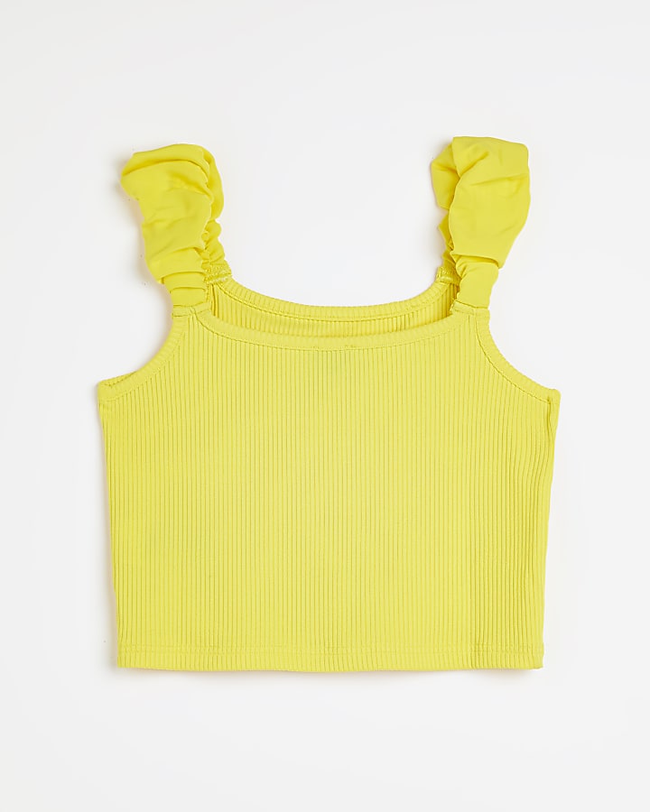 Girls yellow scrunch strap cropped camisole
