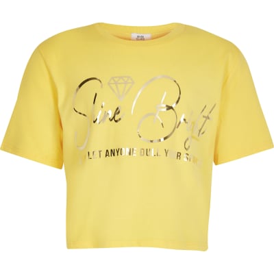 Girls yellow 'Shine Bright' tshirt River Island
