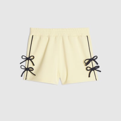 Girls Yellow Side Tape Bow Shorts