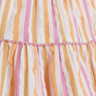 Girls yellow striped tiered dress