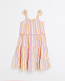 Girls yellow striped tiered dress