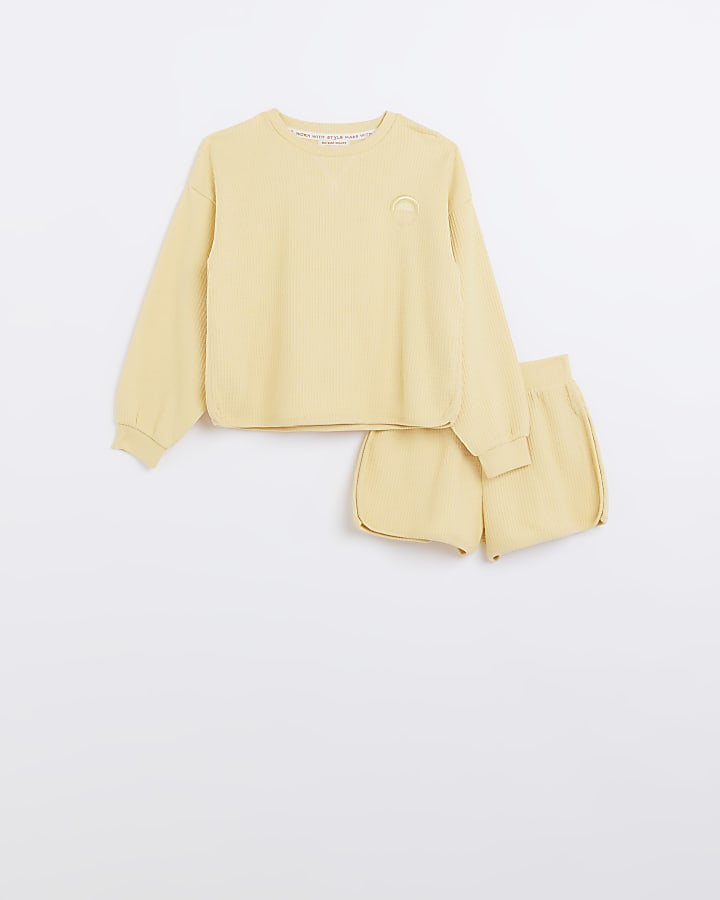 Girls Yellow Sweatshirt and Shorts Set