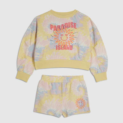 Girls Yellow Tie Dye Sweatshirt & Short Set