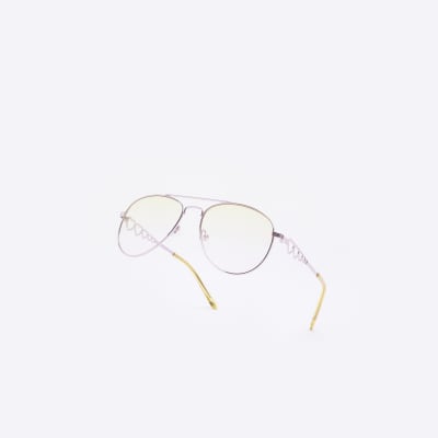 Girls Yellow Tinted Heart Aviator Sunglasses