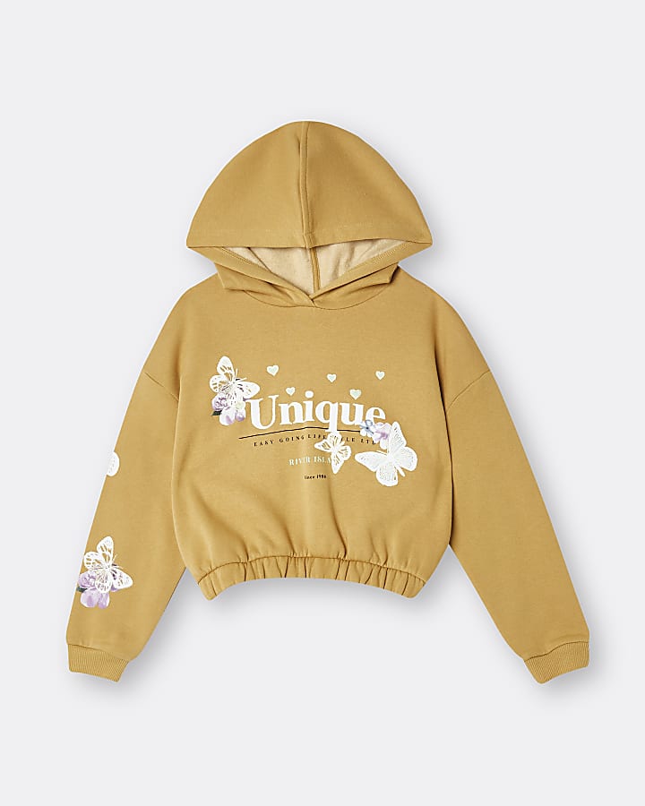 Girls yellow 'Unique' butterfly hoodie