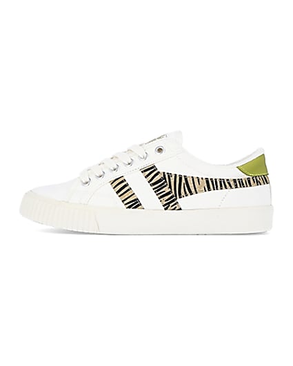 360 degree animation of product Gola brown animal print trainers frame-3