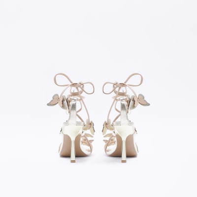 Gold 3D Flower Strappy Heeled sandals