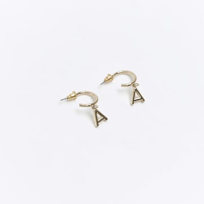 Gold A initial hoop earrings River Island