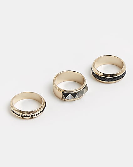 Gold and black colour stud rings multipack