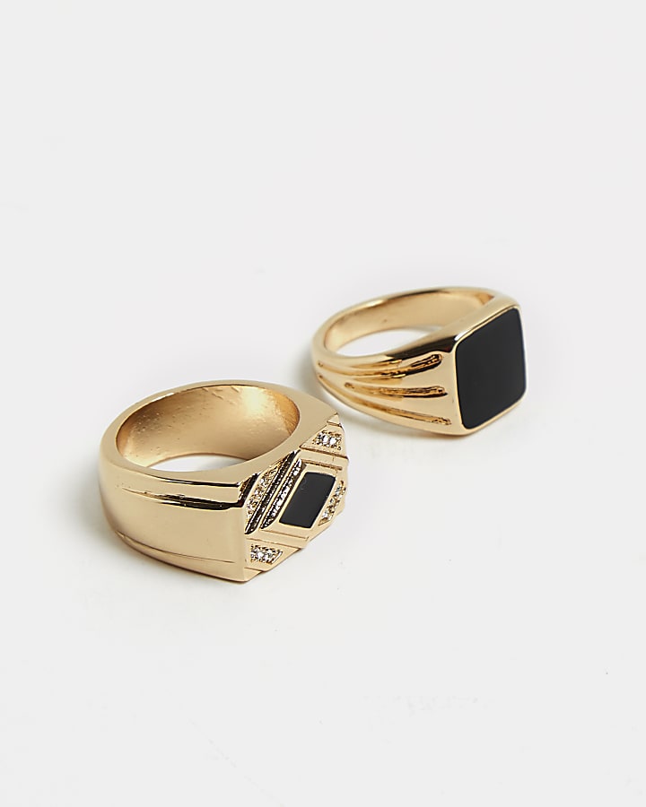 Gold and black multipack diamante rings