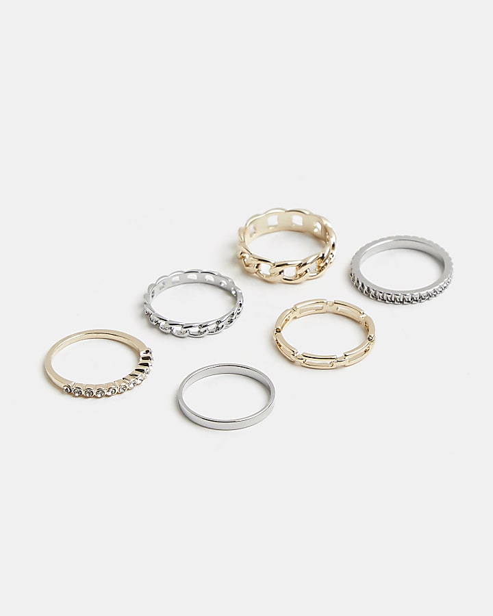 Gold and silver chain link rings multipack