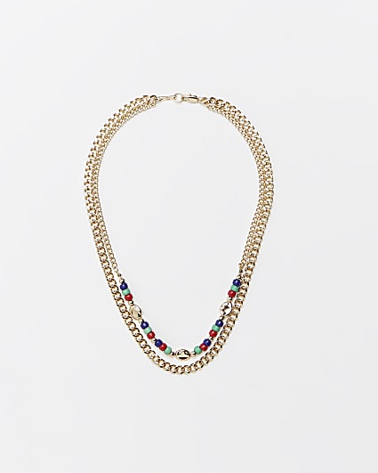 Gold beaded multirow necklace