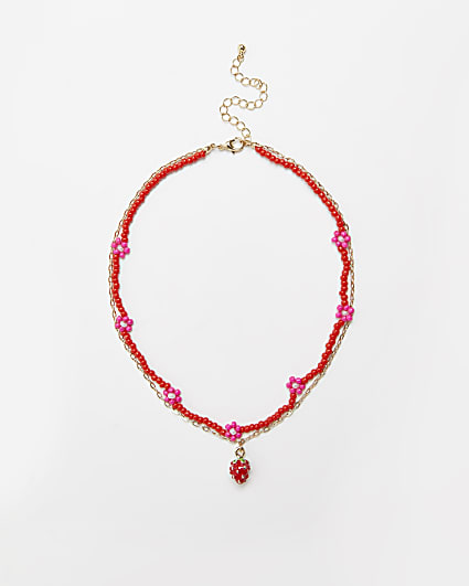 Gold beaded strawberry multirow necklace