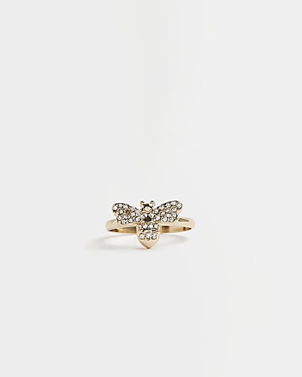Gold bee diamante ring