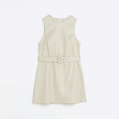Gold belted shift dress