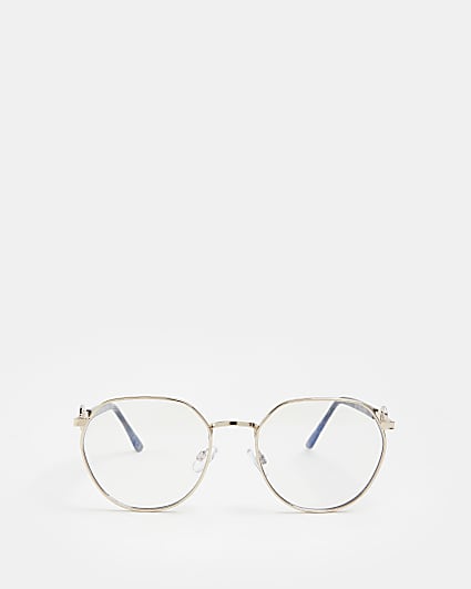 Gold blue light lens round sunglasses