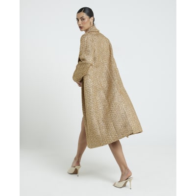 Gold Boucle Long Tailored Coat River Island