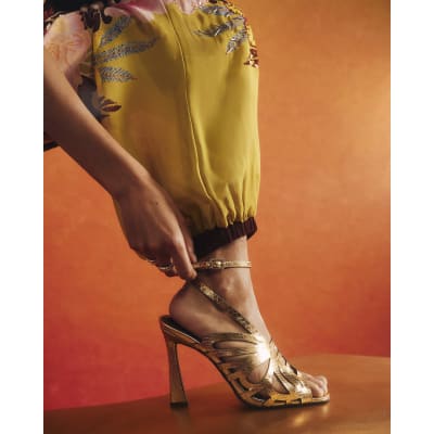 Gold Butterfly Caged Heels