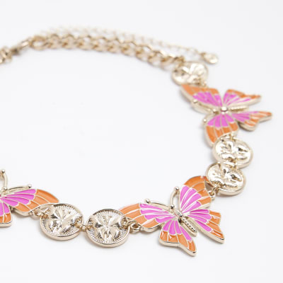 Gold Butterfly Choker Necklace River Island