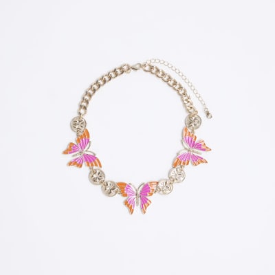 Gold Butterfly Choker Necklace River Island