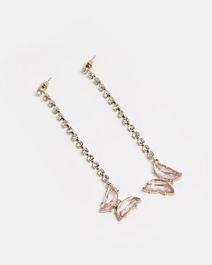 Gold butterfly diamante drop earrings