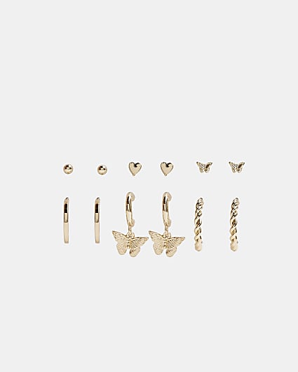 Gold butterfly earrings multipack