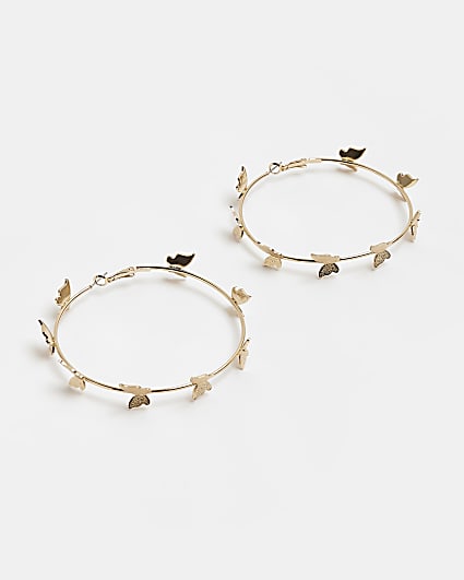 Gold butterfly hoop earrings