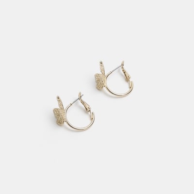 Gold butterfly hoop earrings River Island