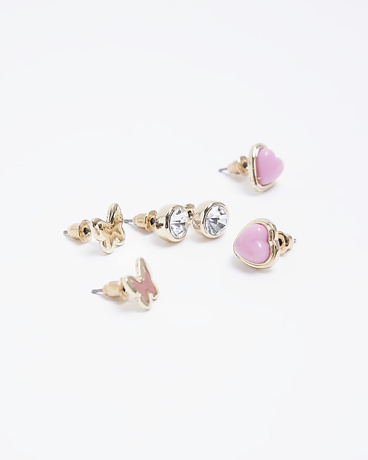 Gold butterfly stud earrings multipack
