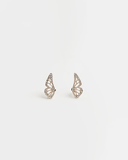 Gold butterfly wing stud earrings