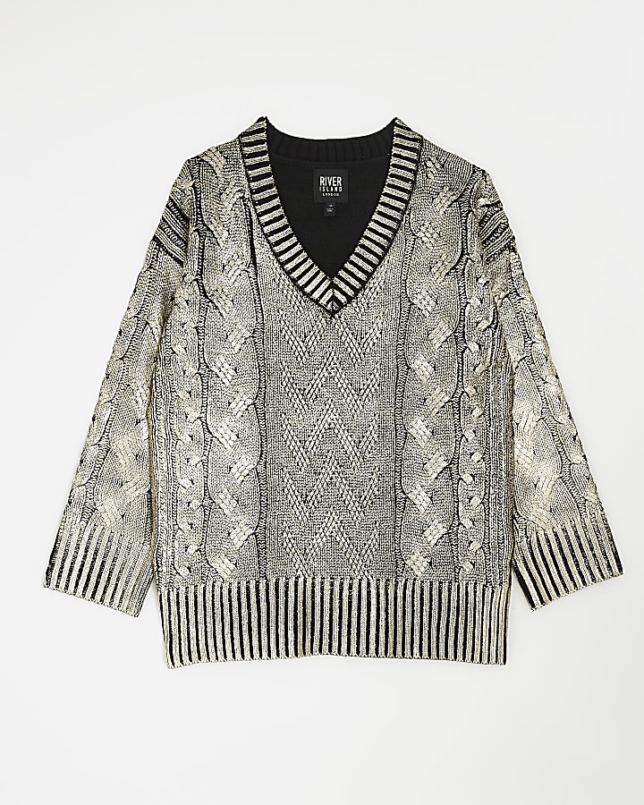 Gold cable knit metallic jumper