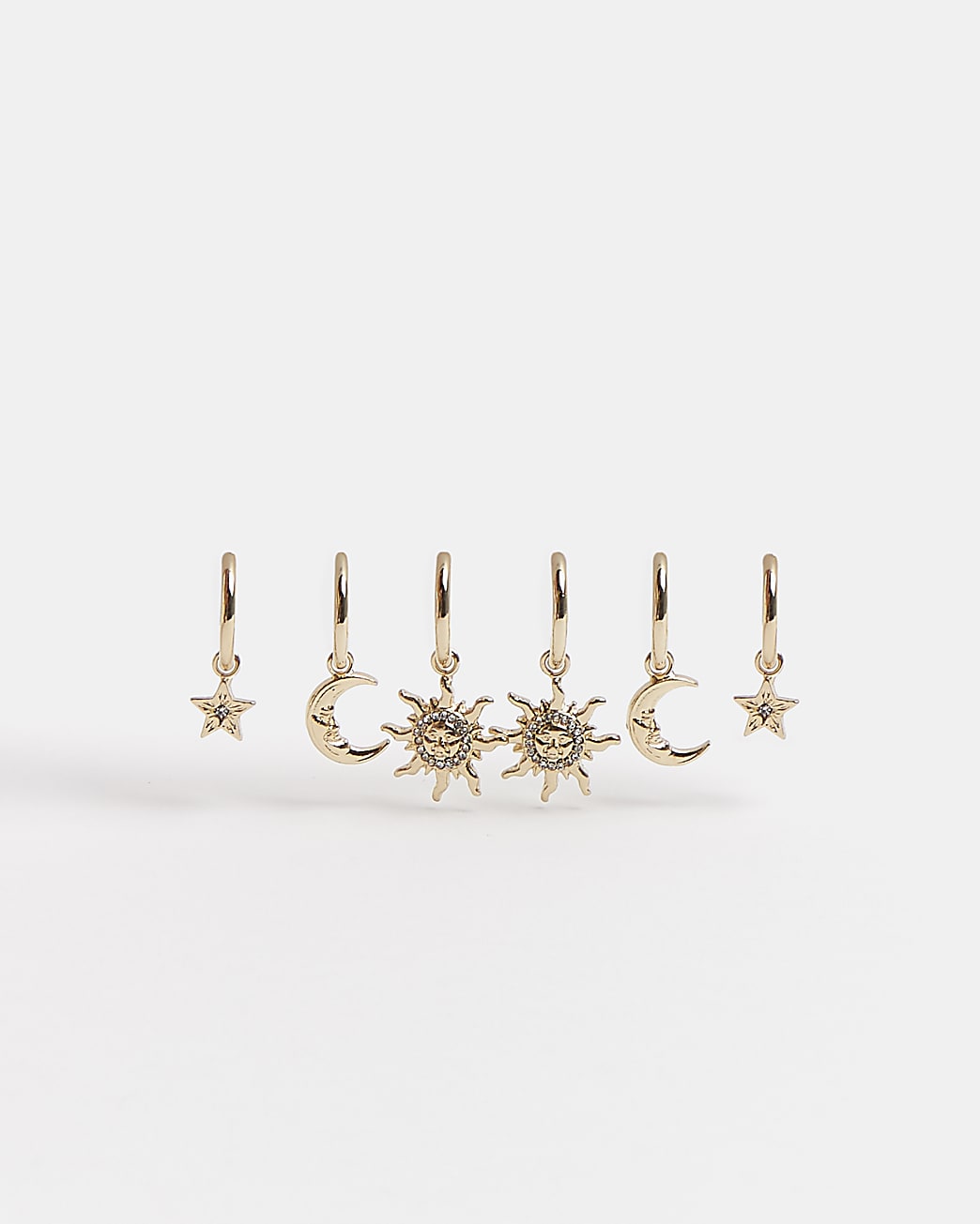 Gold celestial charm hoop earrings multipack