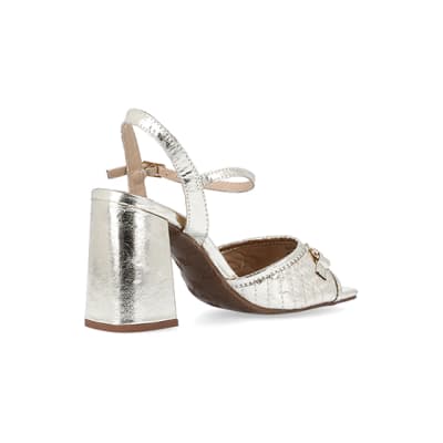 River island wide fit block heeled on sale sandals in gold