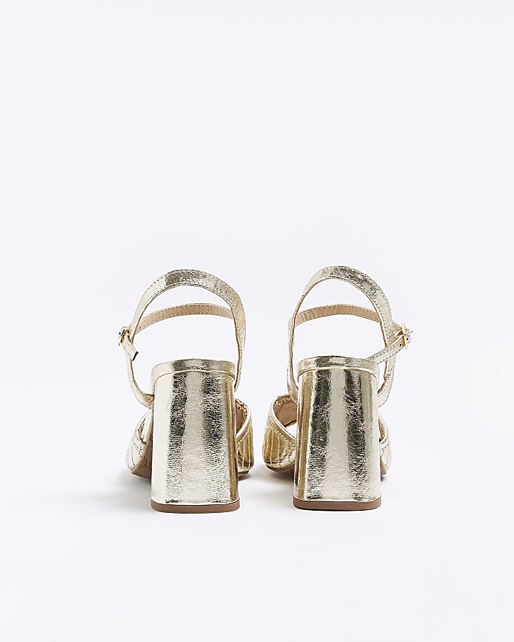 Gold chain block heel sandals