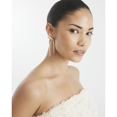Gold Chain Bow Stud Earrings
