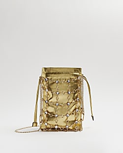 Gold chain cage pouch bag