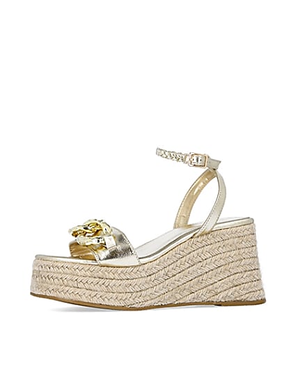 360 degree animation of product Gold chain detail flatform wedges frame-2