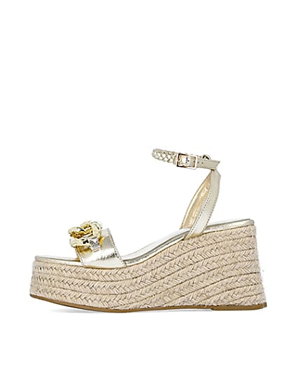 360 degree animation of product Gold chain detail flatform wedges frame-3