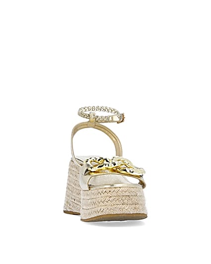 360 degree animation of product Gold chain detail flatform wedges frame-20