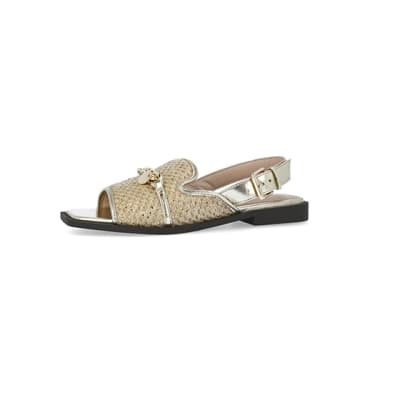 Gold chain detail sling back sandals | River Island