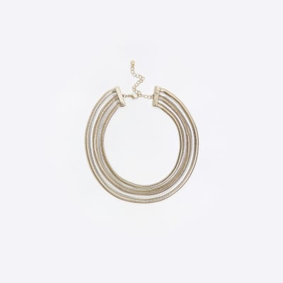 Gold chain layered choker