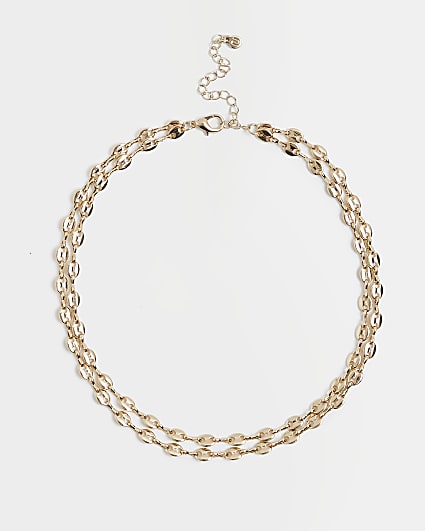 Gold chain link multirow necklace