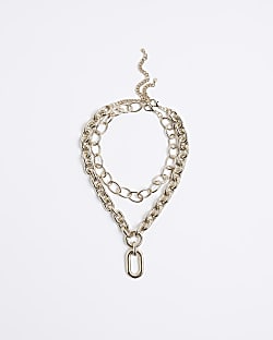Gold chain multirow necklace