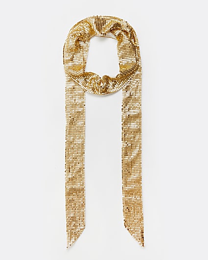 Gold chainmail skinny scarf