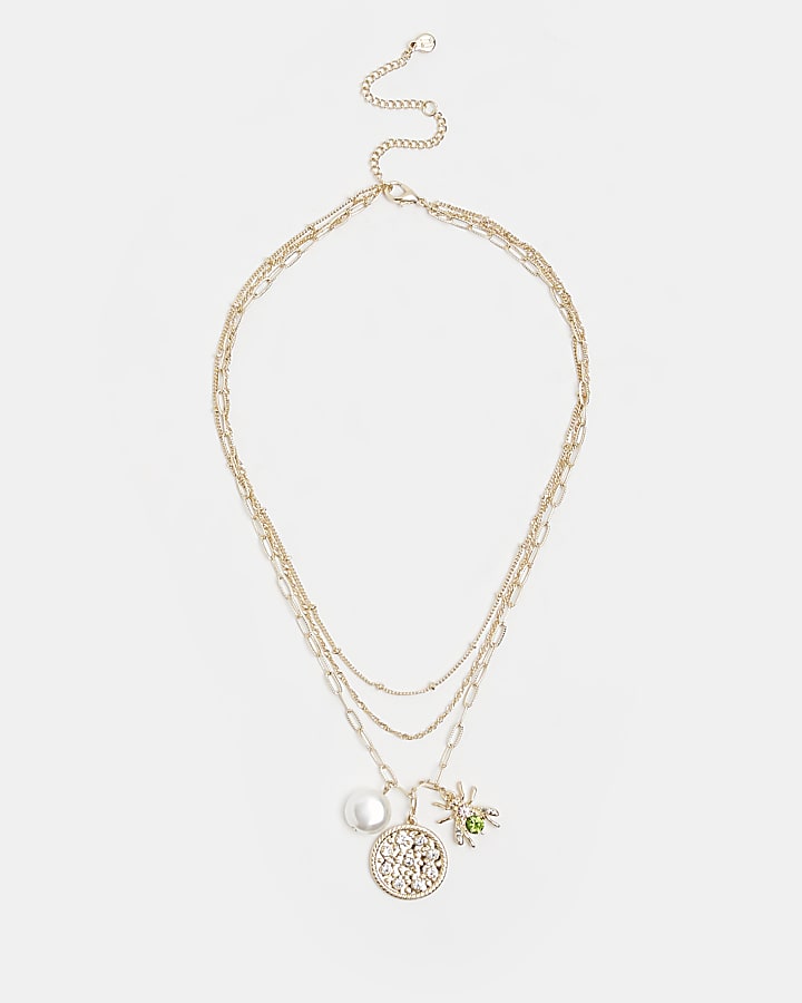 Gold charm multirow necklace