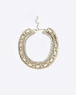 Gold chunky chain layered necklace