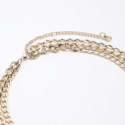 Gold Chunky Cross Necklace River Island