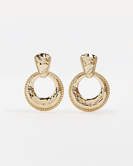 Gold chunky drop hoop earrings