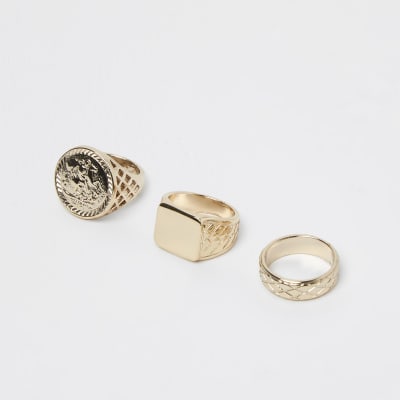 Gold chunky multipack rings River Island