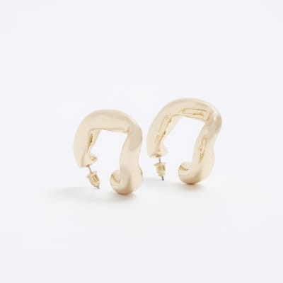 Gold Chunky Twist Hoop Earrings River Island